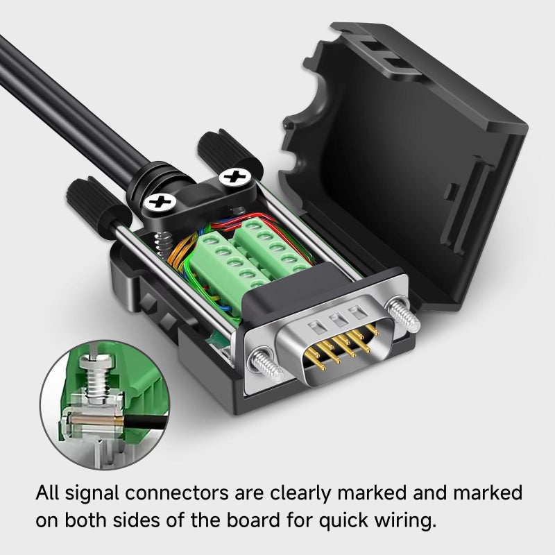 YIOVVOM DB9 Breakout Connector, Male 9 pin RS232 connectors, Solderless D-SUB RS485 Serial Adapter Module Board with Screw Terminals, Case, Long Bolts 5 PCS Male Adapter - Image 4